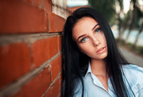 women, face, portrait, bricks, gray eyes