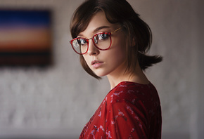 Olya Pushkina, women, portrait, Sergey Fat, women with glasses