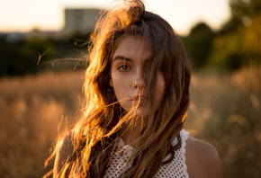 women, Martin Kuhn, face, portrait, women outdoors, hair in face