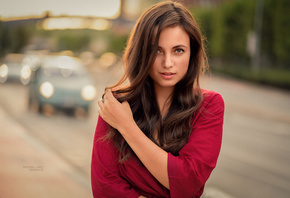 women, face, portrait, women outdoors, car, depth of field, long hair