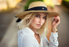 women, hat, blonde, Lods Franck, portrait, face