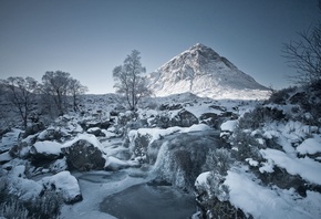Scotland, Glencoe, Buchaille Etive Mor, cascade, waterfall, winter, , , 