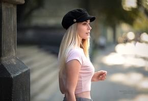 women, blonde, portrait, bokeh