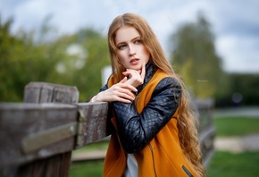 women, Maksim Romanov, blonde, long hair, portrait, fence