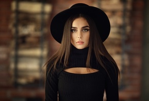 women, hat, portrait, black clothing