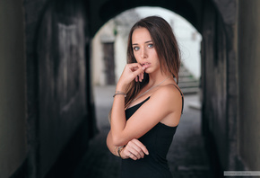 women, gray eyes, portrait, finger on lips, necklace