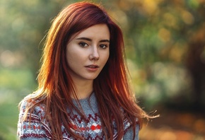 women, portrait, bokeh, redhead, women outdoors