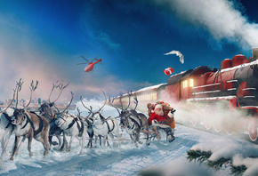 Polar Express, Reindeer Chariot, Santa Claus, Gifts, Winter, Snow