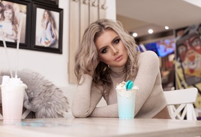 women, blonde, brunette, portrait, sitting, fur coats, chair, table