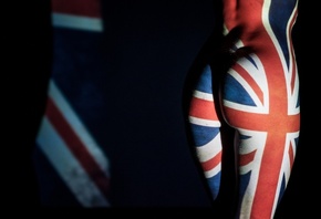 ass, women, nude, dark, flag, Union Jack, British, body paint
