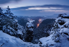 winter, snow, trees, mountains, Germany, panorama, Germany, Saxon Switzerland, Saxon Switzerland, Elbe Sandst