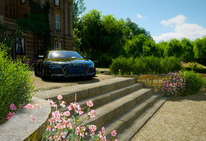 Forza Horizon 4, Audi R8, Stairs, Flowers