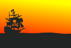 Pirate Ship, Minimal Design, Orange