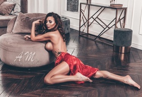 women, Liolia Matveeva, Andrew Morozow, tanned, red dress, red lipstick, pa ...