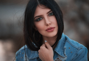 women, face, Dmitry Sn, green eyes, portrait, denim