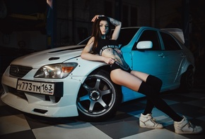 women, Artem Solovev, Garage, knee-highs, sneakers, women with cars, ass,  ...