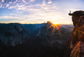 Standing At Glacier, Point Sunrise In, Yosemite, National Park