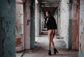 women, brunette, ass, abandoned, high heels, women with glasses, looking aw ...