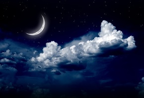  , nature, landscape, moon, night, sky, , moonlight, stars, clouds    