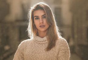 women, blonde, sweater, portrait, face