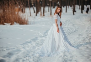 ,  , ,  , , , , , , , snow, white dress, winter, anna tikhonova, girl, frost, look, model, face, hairstyle