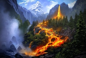 Fantasy Wallpapers  fantasy, Mountain, Fire, Tree