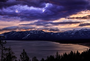 sea, Mountain, Clouds, Sky, Trees