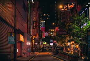 Hong Kong, Urban, Night, Signs, Buildings, Street