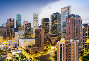 modern buildings, Texas, USA, american cities, America, Houston at evening, ...