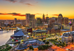 Baltimore, sunset, american cities, Maryland, HDR, modern buildings
