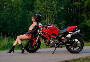 women, Victoria Sokolova, plaid skirt, women with motorcycles, Ducati, road ...