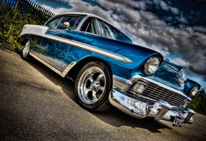 Chevrolet, Bel Air, parking, 1958, cars, HDR, retro