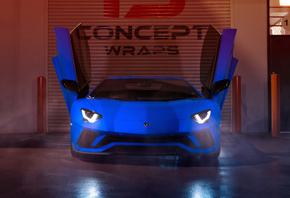 Blue, Lamborghini, Aventador,  