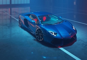 Blue, Lamborghini, Aventador, New