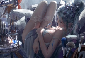 colors, girl, fantasy, legs, stockings, elf, digital art, artwork