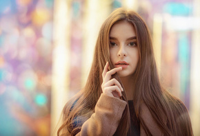 women, long hair, face, portrait, coats, bokeh