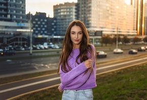 women, portrait, smiling, sweater, long hair, building, women outdoors, highway, arms crossed