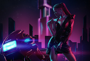 Cyberpunk, Ducati, Neo City, Girl, Towers