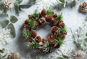 Christmas wreath, winter, snowflakes, cones, Happy New Year, Christmas