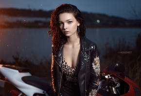 women, Ivan Sheremet, portrait, animal print, leather jackets, black jacket ...