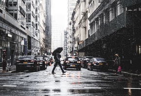 New York, morning, Manhattan, winter, rain, buildings