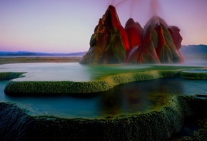 mountains, nature, landscape, sky, water, Fly Geyser, Nevada, USA