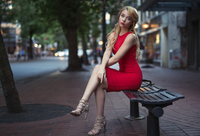 , , Candee Wu, ,  , , , ,   ,   , women, model, red, dress, women outdoors, looking at viewer