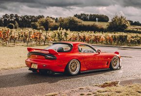 Mazda, RX-7, rear view, red, sports coupe, tuning