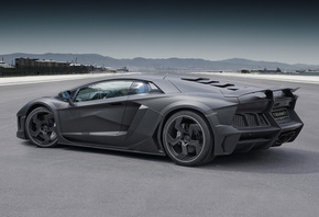 Lamborghini, Aventador, LP1600-4, Mansory, Carbonado, rear view, black, supercar, carbon, black