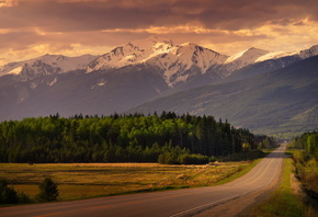 Jasper, National Park, sunset, road, summer, mountains, Canada, beautiful nature, Northern America, canadian