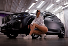 women, squatting, sneakers, white panties, hoods, white sweater, car, White socks, women with cars, ass, women indoors