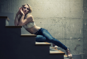 beautiful, girl, cute, jeans, bra, women, model, pretty, blonde, sexy, stai ...