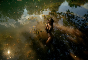 women, ass, closed eyes, topless, tattoo, river, women outdoors, brunette,  ...