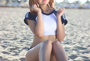 Ochako Uraraka, cosplay, brunette, girl, beach, redhead, model, beautiful,  ...